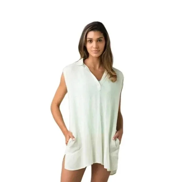 prAna Women's Anini Tunic Top Swim Coverup Celadon Misty Size Small