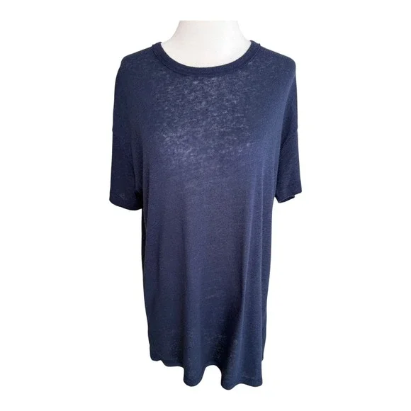 Aerie Womens XS Navy Blue Linen Blend‎ Short Sleeve Tunic Top Casual NWT