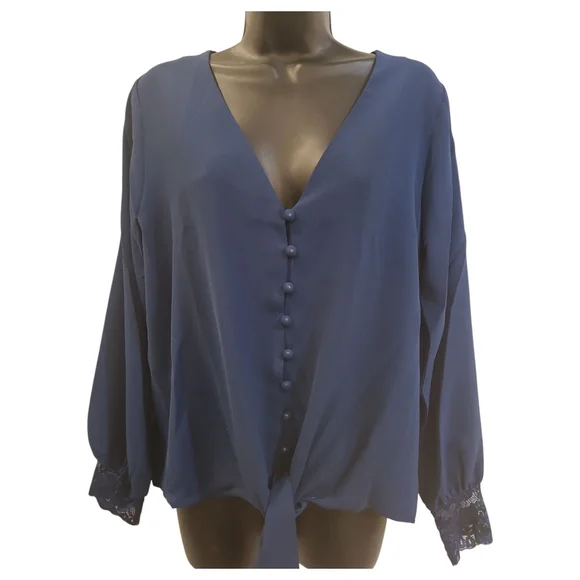 Blue Dolman Sleeve Buttoned Blouse