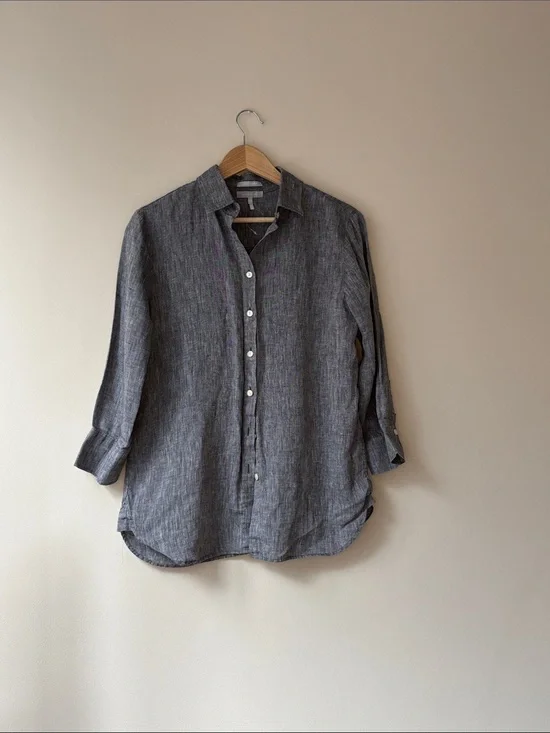 Casual Long-Sleeve Button-Down Linen Shirt - Gray