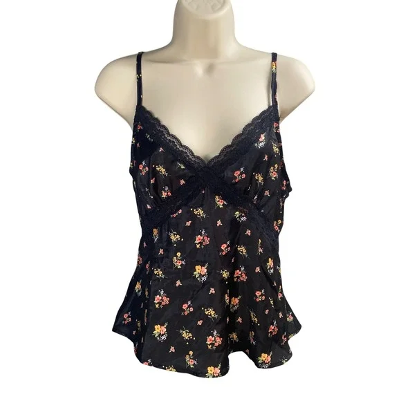 Y2k Babydoll‎ Top Small Floral Lace Trim Cami Indie Fairy Grunge Dark Romantic