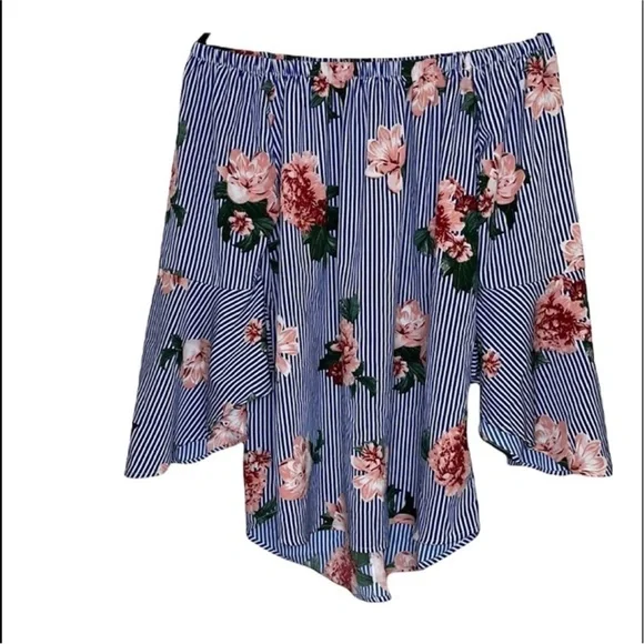 MPH Collection Chic Floral and Striped Women's Off Shoulder Top Size 1X