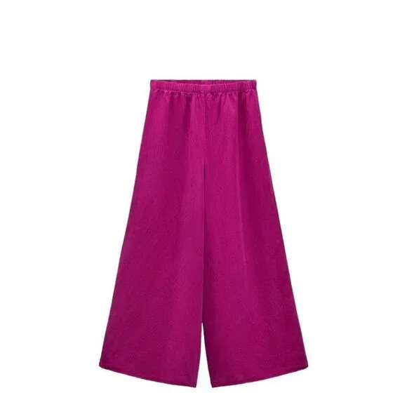 ZARA LINEN BLEND WIDE LEG PANTS FUCHSIA SIZE 4043/250