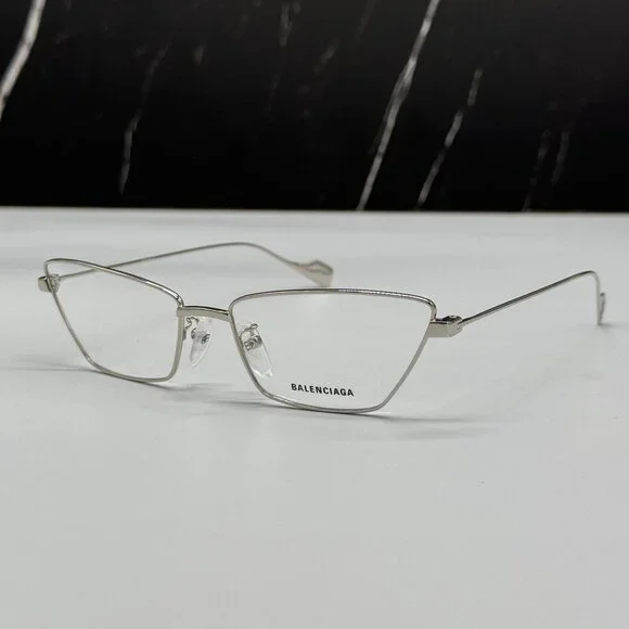 NEW BALENCIAGA BB0091O 002 CAT EYE SILVER WOMEN EYEGLASSES BALENCIAGA