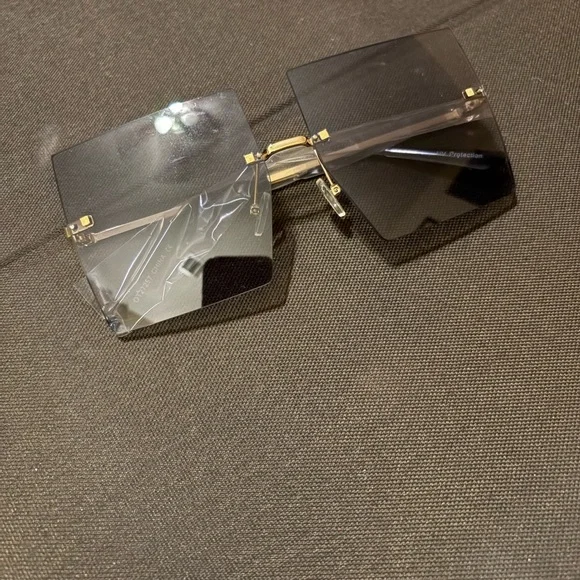 Square Black Sunglasses with Gold Accents