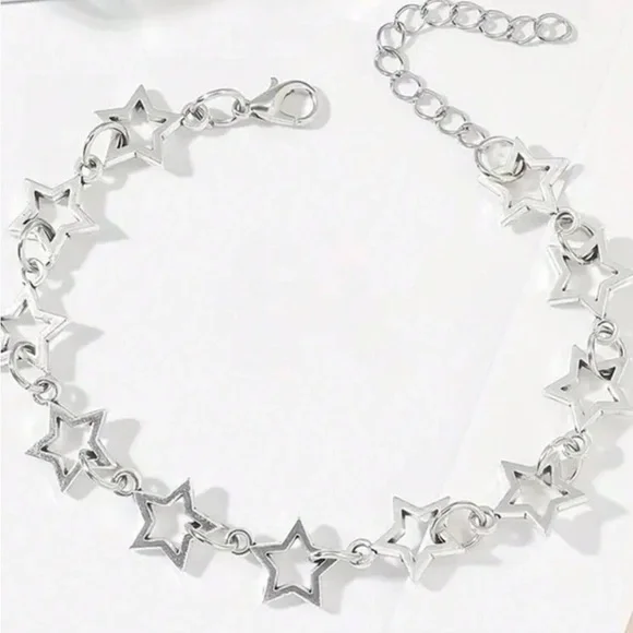 Silver Star Link Bracelet with Adjustable Chain