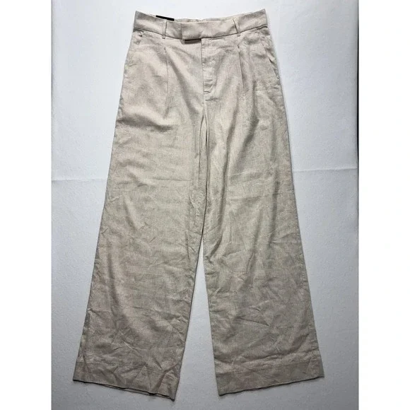 Banana Republic Dress Pants Womens 14 Beige Linen Wide Leg High Rise Relaxed