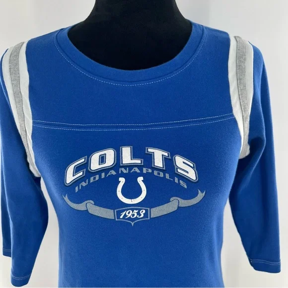 NFL for Her Indianapolis Colts 3/4 Sleeve T-Shirt Glittery Logo Size Large