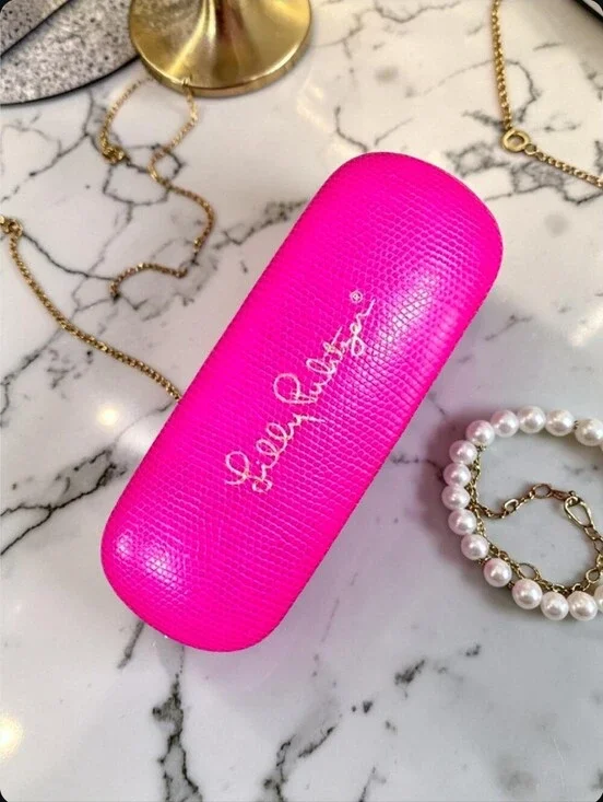 Lilly Pulitzer Hot Pink Faux Leather Snakeskin Embossed Glasses Hardcase