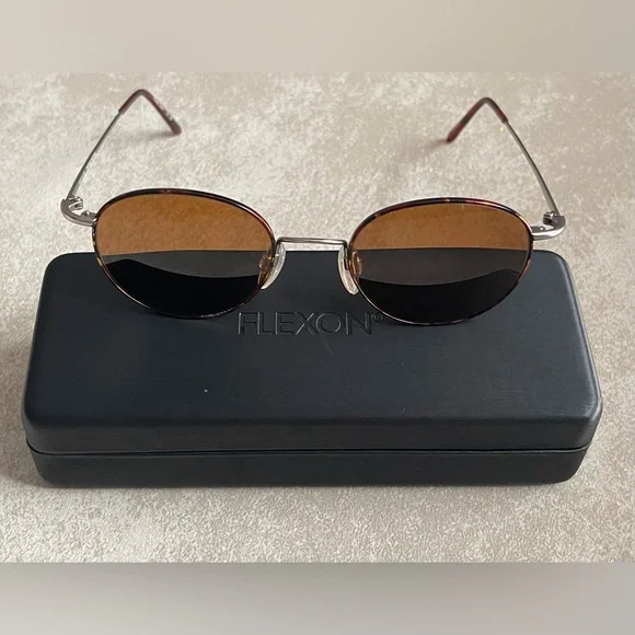 Marchon Tortoise with Flexon 140 Eyeglasses Autoflex 26 Antique Brown Aviator