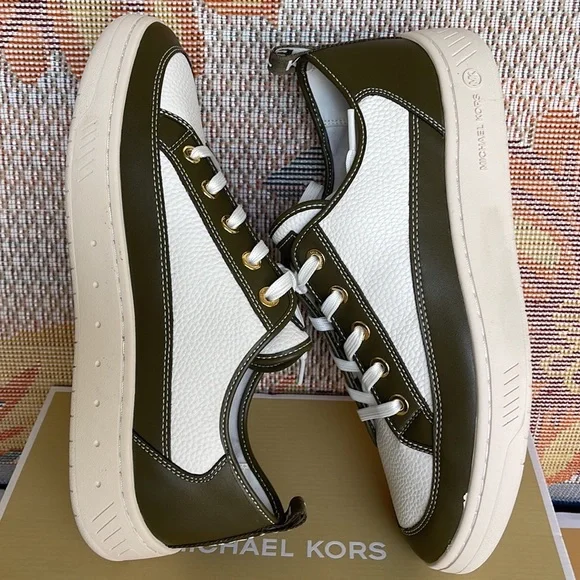 MICHAEL KORS SHEA LACE UP FAUX LEATHER 49F3SHFSIL OLIVE NEW