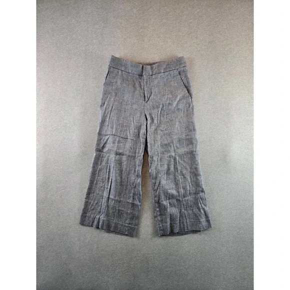 Banana Republic Wide Leg Pants Womens 4 Gray Blue Linen Blend High Rise Crop