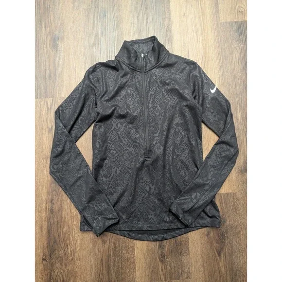Nike Pro Womens M Pullover BLack Half‎ Zip Embossed Snake Vixen Running Workout