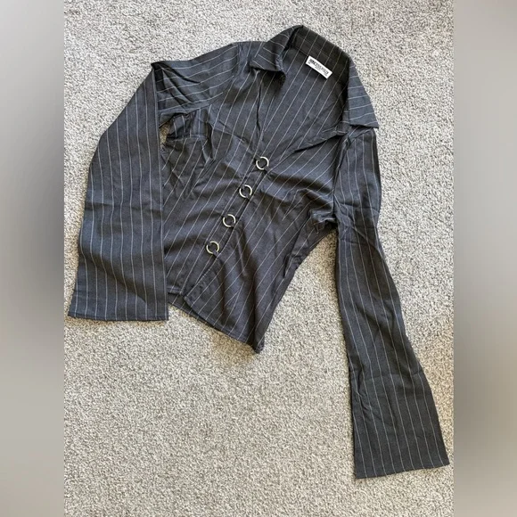 Princess Polly Charcoal Pinstripe Shirt