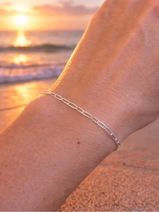 2mm Silver Flat Paperclip Chain Custom Bracelet (S925)
