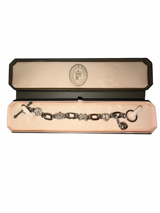 Vintage Juicy Couture Silver Crystal Charm Bracelet with Heart and Logo Charm