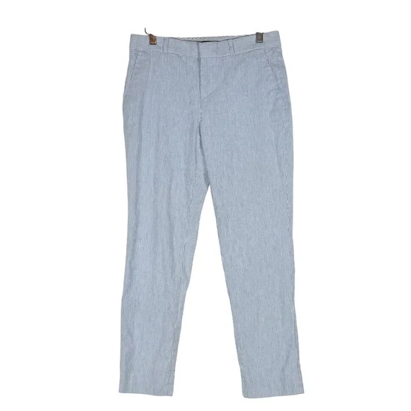 Banana Republic Avery Womens 2 Blue White Linen Blend Striped Pants Raw Coastal