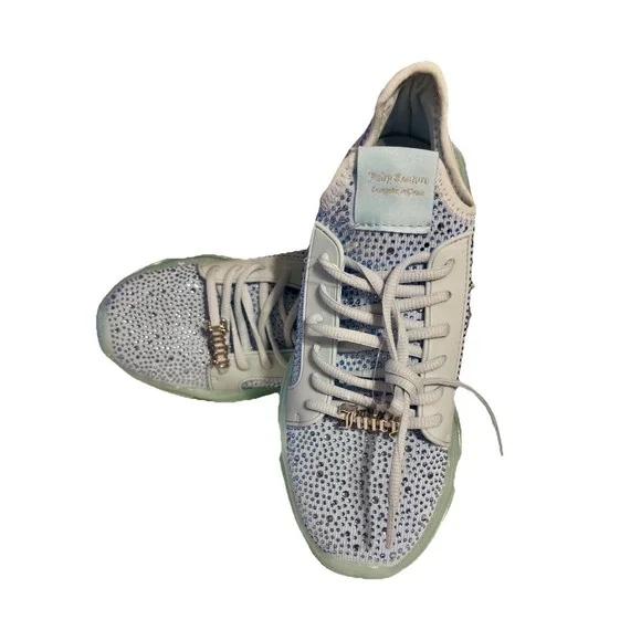 New Juicy Couture Adana Natural Rhinestones Lace Up Sky Blue Sneakers Size 8 New