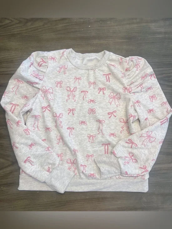 NEW Puffed-Sleeve Bow Sweatshirt in Grey/Pink