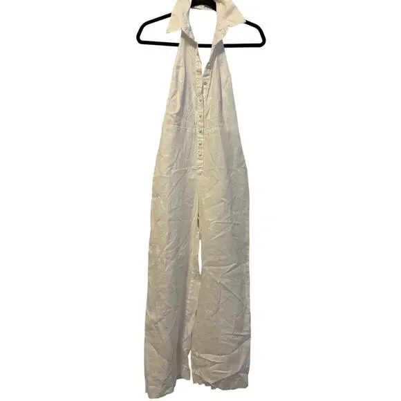 Reformation Linen Halterneck Jumpsuit White Sz 0