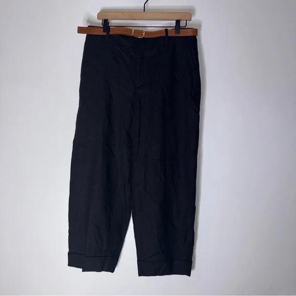 NWT‎ Zara Large Black Linen Blend Wide Leg Pants CP
