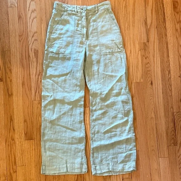 Zara XS Light Green Linen Pants NWT 14” across waist 12” rise 29” inseam