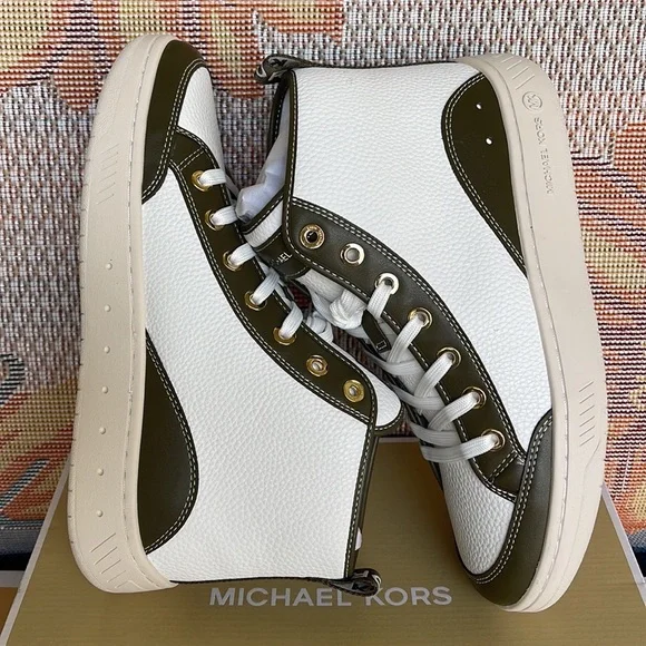 MICHAEL KORS SHEA MID HIGH TOP FAUX LEATHER 49F3SHFESL OLIVE New