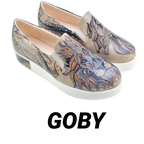 GOBY Blue Feather Lion Slip-On Sneakers