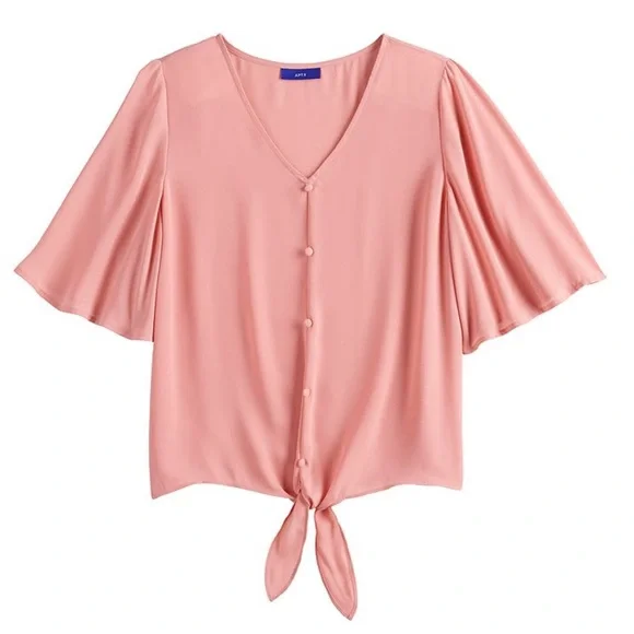 Apt. 9 Coral Button Front tie hem Blouse