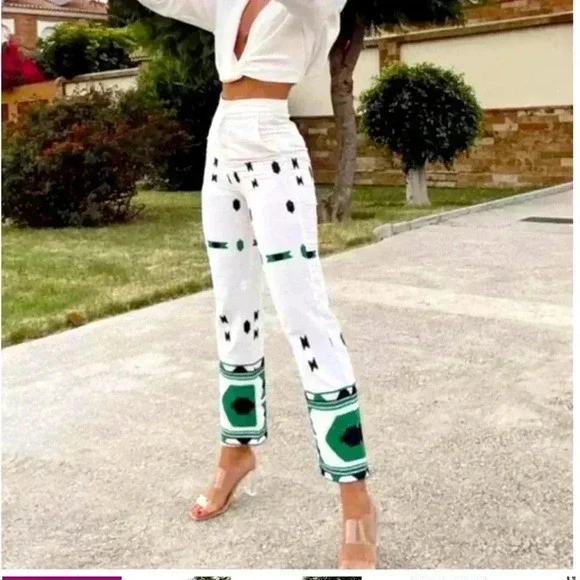 Zara Embroidered linen blend tribal pants 25”