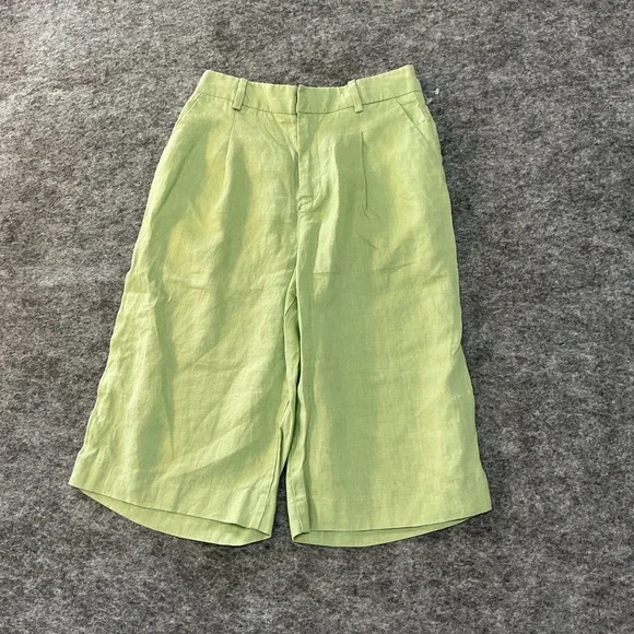 Zara Green Wide-Leg Linen Cropped Pants Size XS