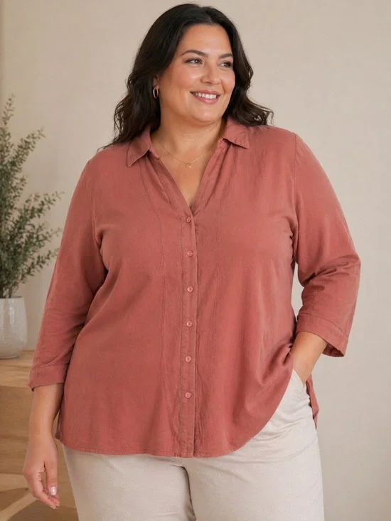 Preswick & Moore Women’s 2X Linen Blend Button Front Blouse Lightweight Relaxed