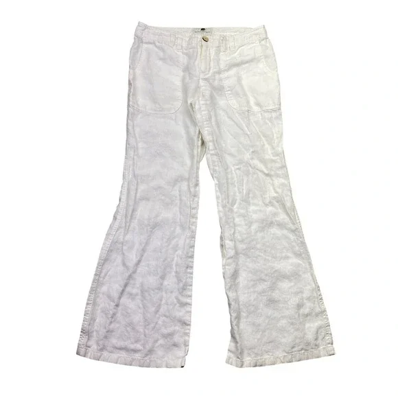 Banana Republic White 100% Organic Linen Wide Leg Patch Pocket Pants Womens 6