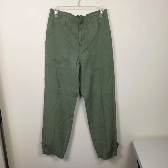 Banana Republic Pants 6L Womens Green Linen Blend Paperbag Gathered Waist Pckts