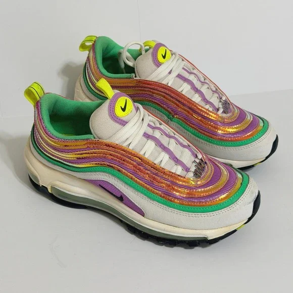 Nike Air Max 97 White Electro Green Fuchsia Glow Sneakers Womens 7 Multicolor