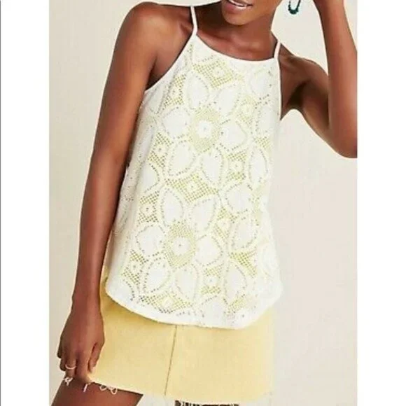 NWT Anthropologie Cosette Camisole Sunflower Crocheted Tank Top Yellow White-sz