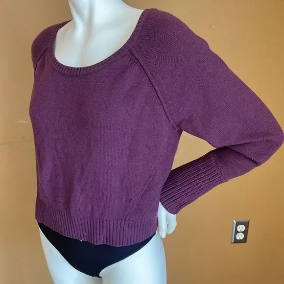 Athleta Kinsley Wool Blend Sweater Crop V Neck Purple Knit Top Size Large