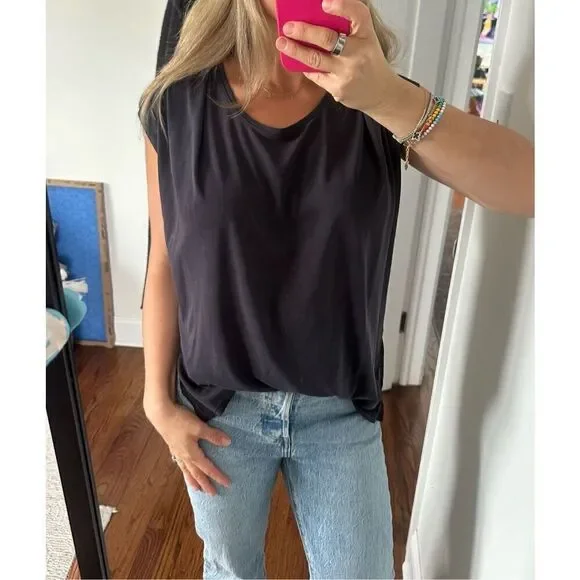 ZARA Oversized Tee with Faux Leather Shoulder Details Small