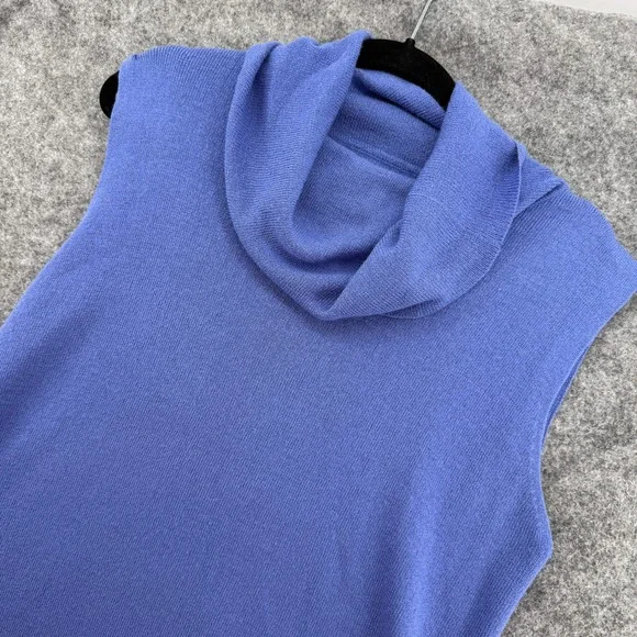Chicos Design Cowl Neck Knit Tank Top Womens L Blue Sleeveless Side Slit Shell