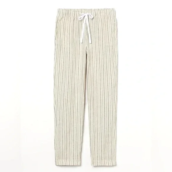 H&M Cream Black Stripes 100% Linen Coastal Lightweight Beachy Jogger Pants Sz XS
