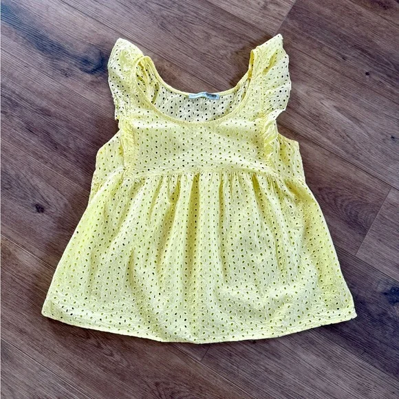Necessary Objects Yellow Eyelet Babydoll Top Size L