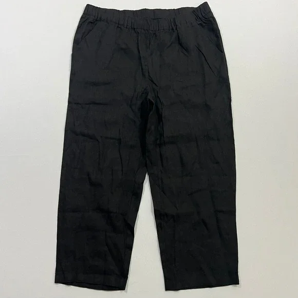 Quince European 100% Linen Pants Lagenlook Relaxed Elastic Waist Black Women XL