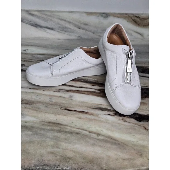 Frye Ivy Front Zip White‎ Leather Platform Sneakers 7M 3471320-WHT