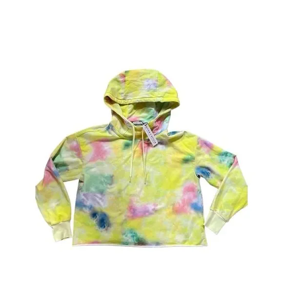 ALICE + OLIVIA Niki Funnel Neck Cropped Hoodie in Beachside Tie Dye NWT Size S
