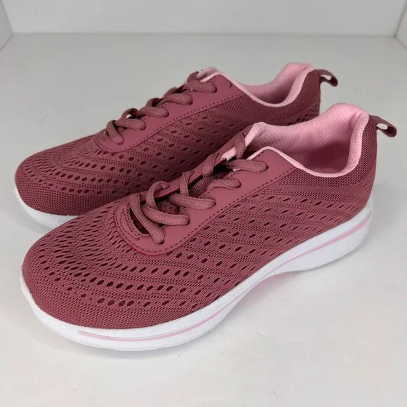 Athletic Works Womens Pink Comfort Lace Up Arch Support Size 6 Running Shoes