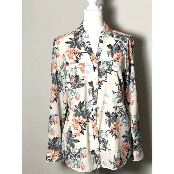 Talbots Women's Blouse Nantucket Floral Long Sleeve Blouse Medium Petite‎