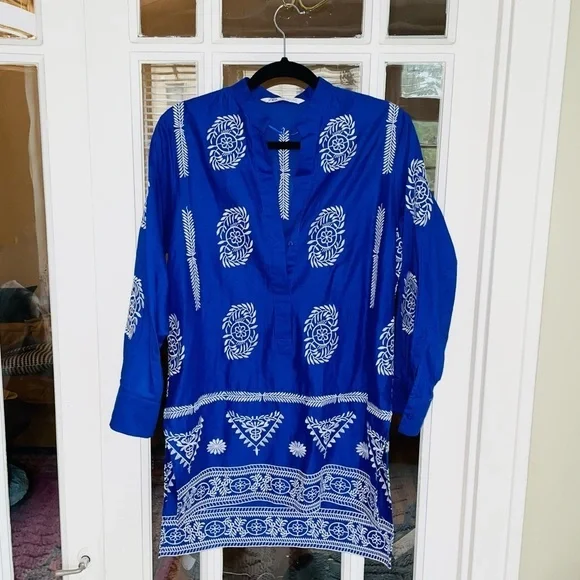Zara Blue Embroidered Tunic Top