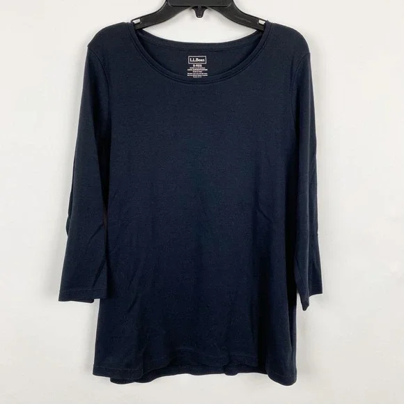 LL Bean Supima Cotton 3/4 Sleeve Scoop Neck Top Women S Black