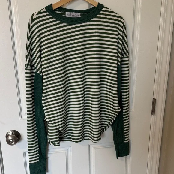 Striped Green and White Long Sleeve Tee by Mod Boutique