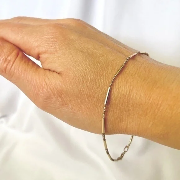 Vintage Mark Wasserman Samara Italy 925 Silver Vermeil Dainty Ball Bar Bracelet